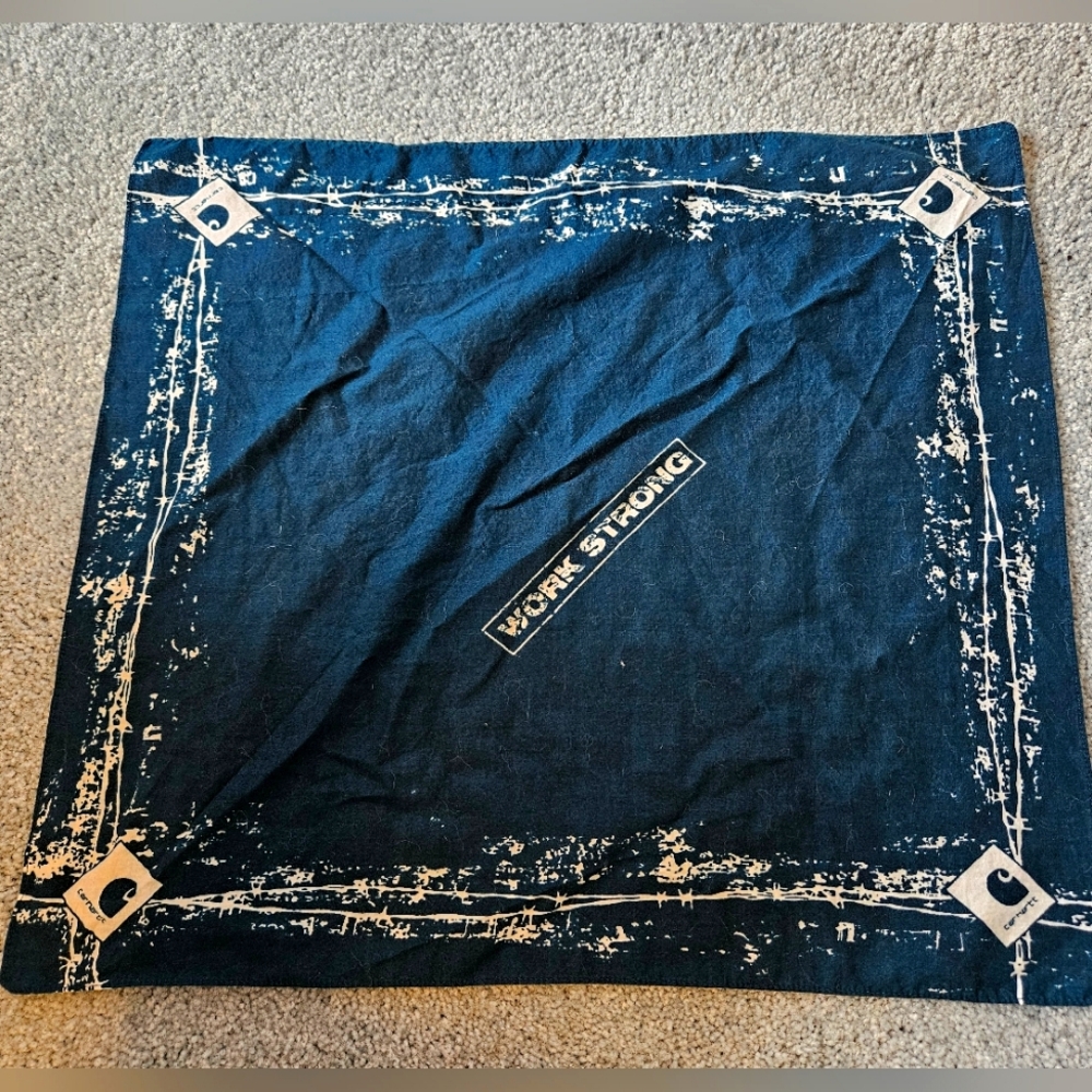 90s Carhartt Dark Teal And White Bandana 21”x19.5” Work Strong